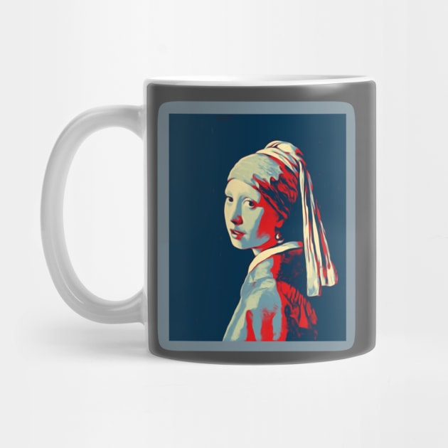 Girl with a Pearl Earring  Painting by Johannes Vermeer - Obama colors by Walters Mom